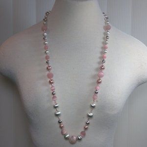 SILVER TONE ROUND BALLS W/CRYSTAL NECKLACE